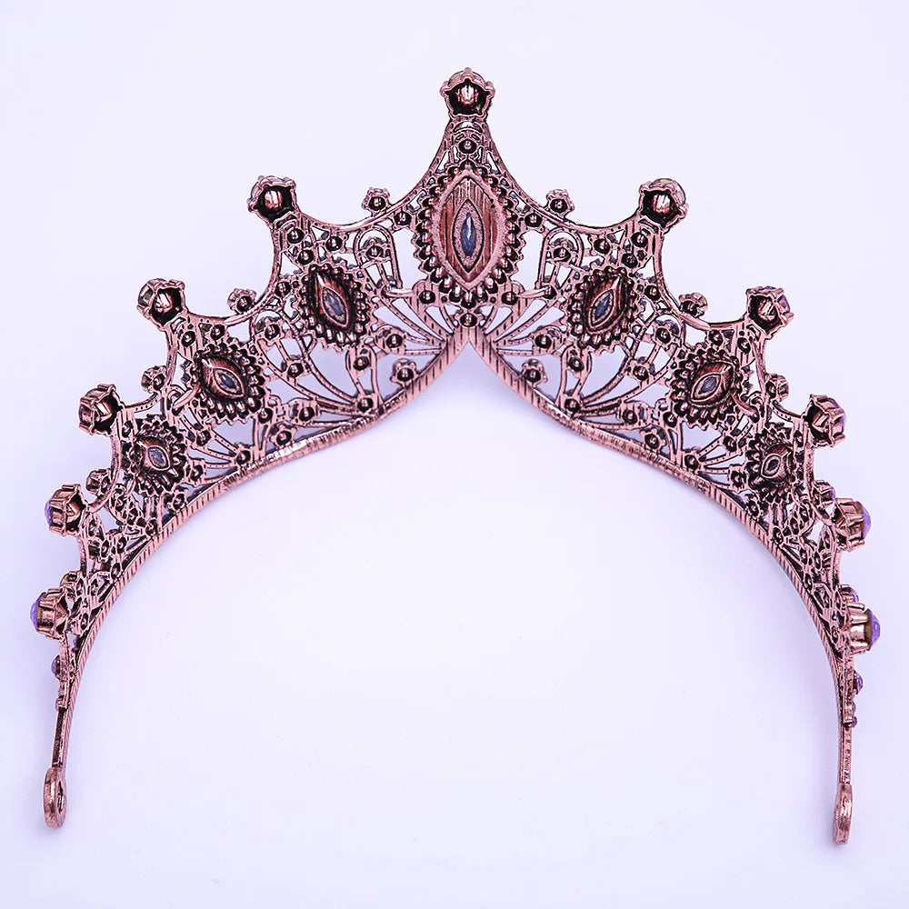 Baroque Luxury Bling Purple Crystal Bridal Tiaras Witch Crowns Women Rhinestone Pageant Diadem Wedding Costume Hair Accessories