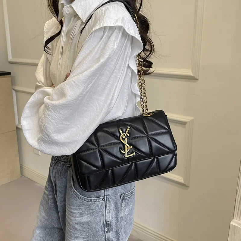 New Rhombic Chain Female Bag Versatile One-shoulder Small Square Bag Crossbody For Women High-end Grid Texture Chain Bag