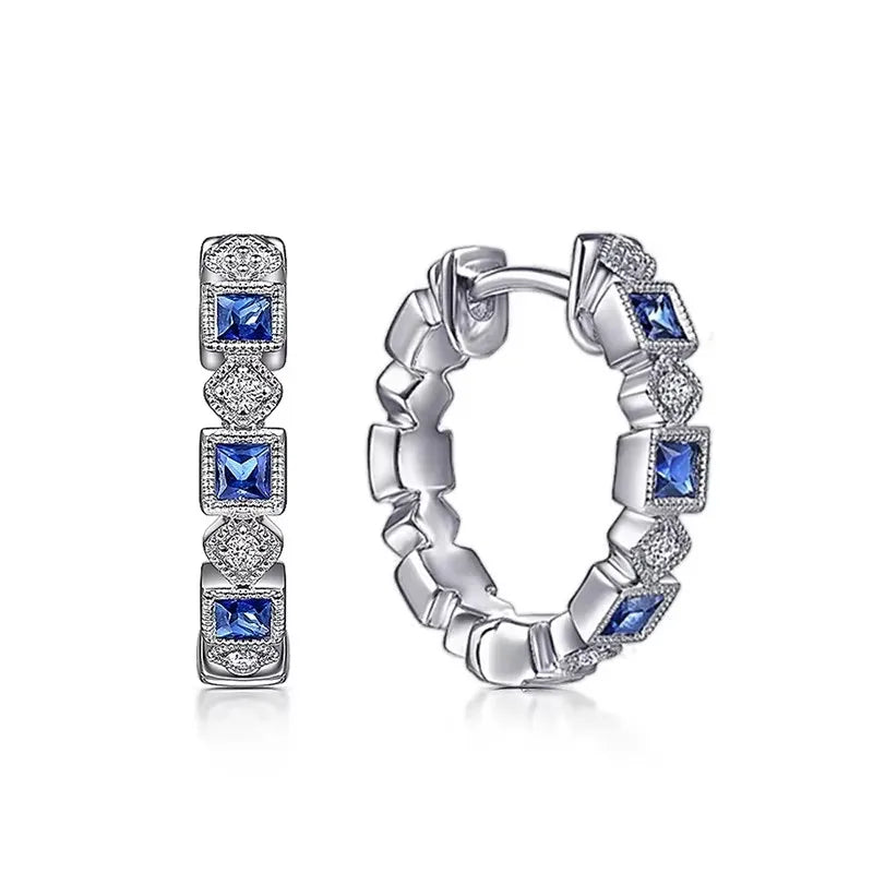 Simple Stylish Hoop Earrings with Blue/White CZ Female Modern Engagement Wedding Jewelry Versatile Accessories - EUFASHIONBAGS