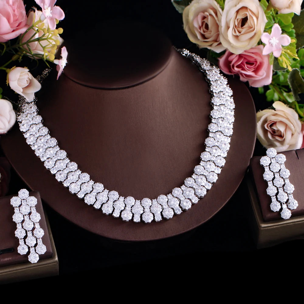 Glamorous Full Cubic Zirconia Pave Round Big Luxury Chunky Wedding Party Necklace Bridal Pageant Jewelry Sets - EUFASHIONBAGS