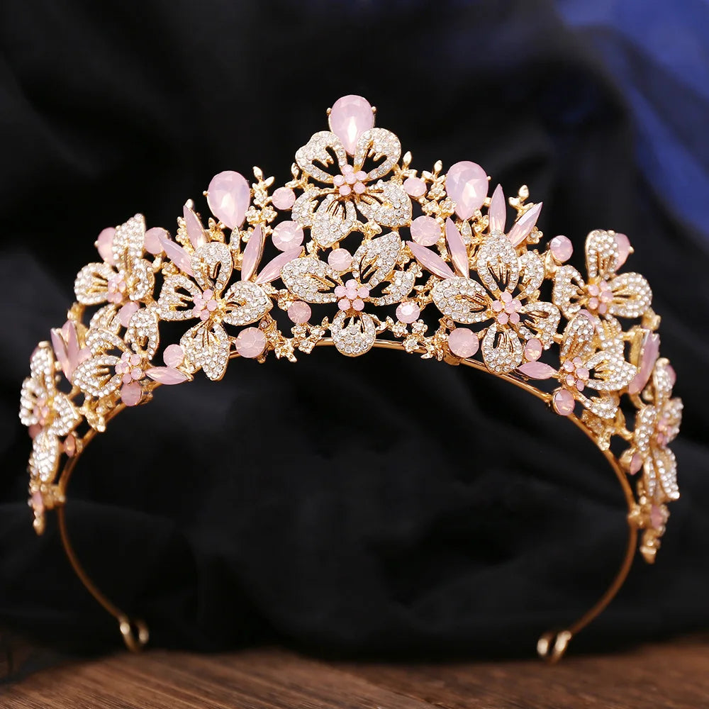 New Exquisite Butterfly Floral AB Color Crystal Crown Rhinestone Princess Pageant Diadem Wedding Hair Accessories Tiaras Jewelry - EUFASHIONBAGS