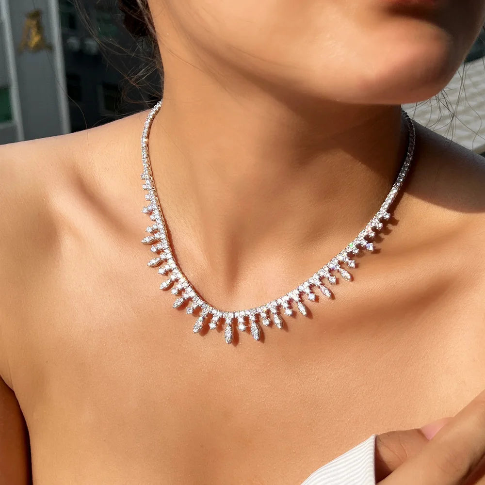 High End Top 5A Shiny White Cubic Zirconia Paved Tennis Charm Wedding CZ Necklace for Women Chic Choker Jewelry - EUFASHIONBAGS