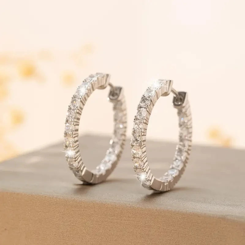 Luxury Circle Earrings for Women Full with Cubic Zirconia Daily Wear Elegant Female Hoop Earrings Fashion Jewelry - EUFASHIONBAGS