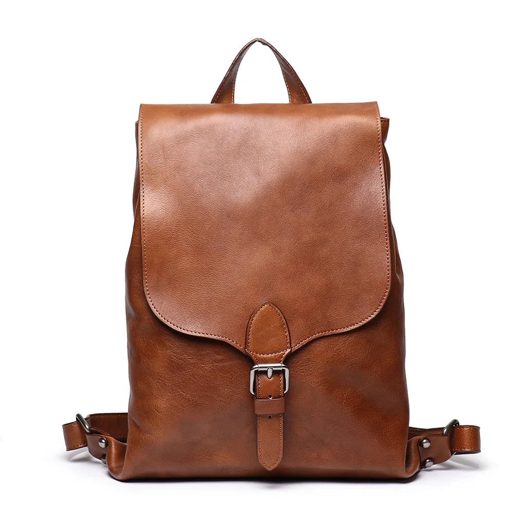 Genuine Leather Women's Backpack High Quality Vintage Men Travel Backpacks Multi Pocket Anti Theft Cowhide School Bags