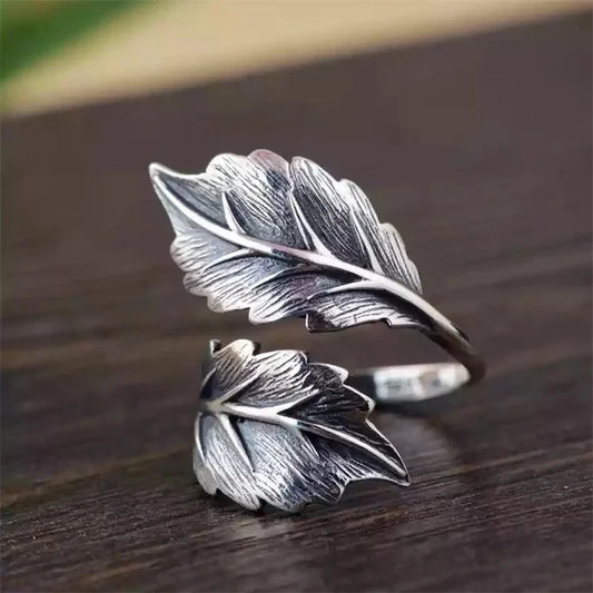 Vintage Leaf Resizable Ring for Women Anti Silver Color Vintage Accessories Party Daily Wear Stylish Rings Retro Jewelry