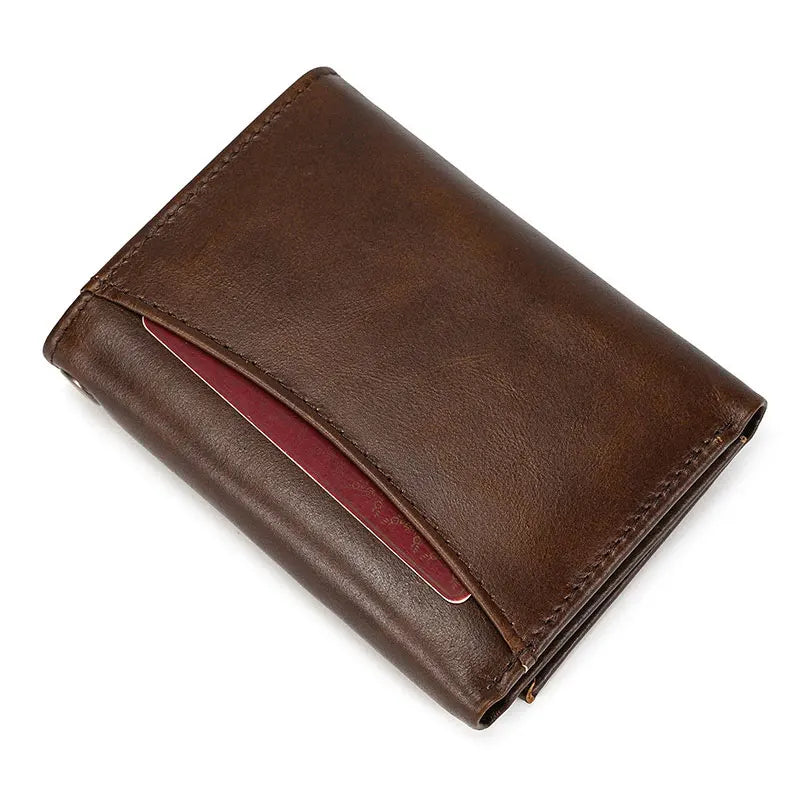 Cowhide Men's Wallet High Quality Vintage Genuine Leather Men Anti Theft Wallets With Chain Trifold Purse Card Holder