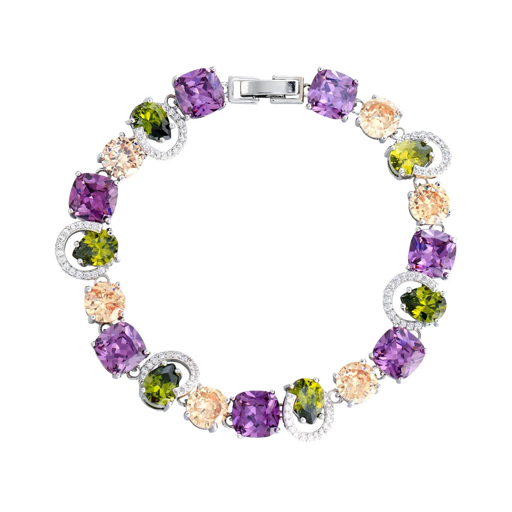 Genuine Cubic Zirconia Sparkling Purple Olive Green CZ Stone Charm Female Engagement Party Bracelets Jewellery