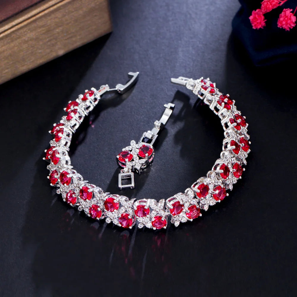 Two Layer Round Cubic Zirconia Elegant Leaf Flower Shape Women Party Evening Wedding CZ Bracelet for Brides - EUFASHIONBAGS