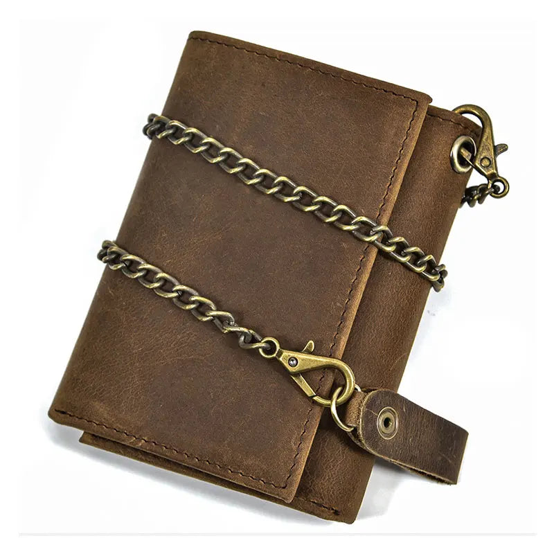 Cowhide Men's Wallet High Quality Vintage Genuine Leather Men Anti Theft Wallets With Chain Trifold Purse Card Holder