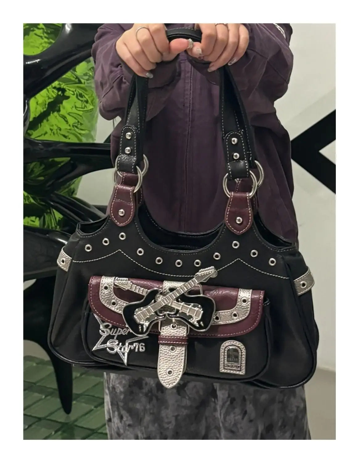 Gothic Punk Y2k Bags Women Harajuku Aesthetic Leather Patchwork Casual Handbag Female Vintage Black Shoulder Bags Chic - EUFASHIONBAGS