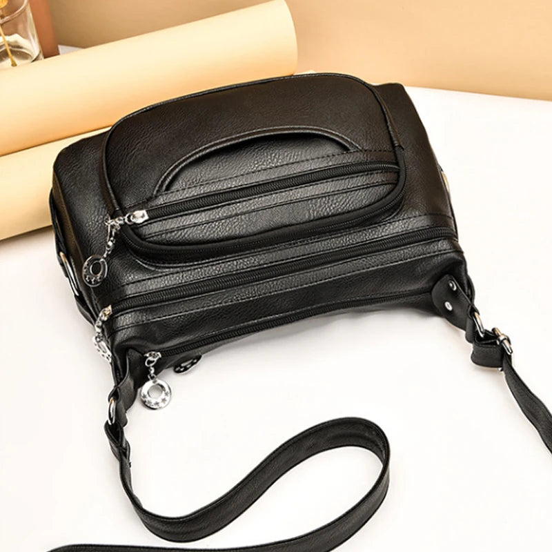 Black Lady Bag With Many Pockets Large Capacity Women Crossbody Bag For Mom Travel Casual Adjustable Strap Handbags - EUFASHIONBAGS