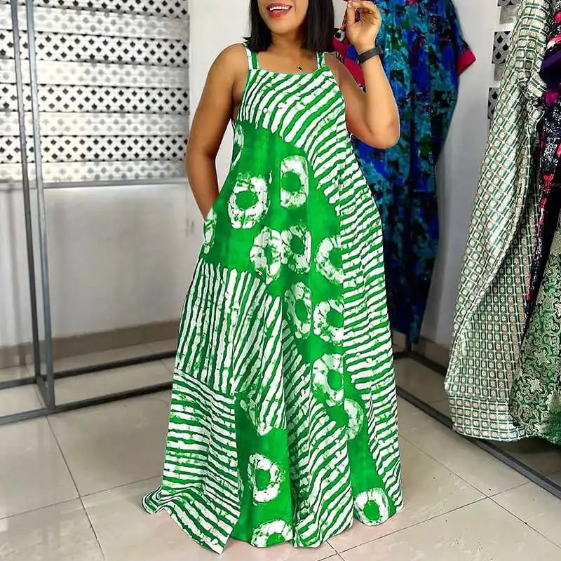 Plus Size 5XL Bohemian Printed Maxi Dress Summer Sleeveless Party Beach Sundress Tank Long Vestido Casual Loose Robe - EUFASHIONBAGS