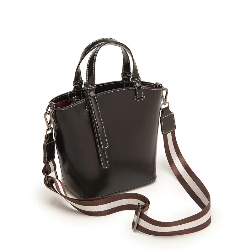 Genuine Leather Women Bag New Cowhide Shoulder Bags Vintage Large Capacity Women's Crossbody Bucket Bags