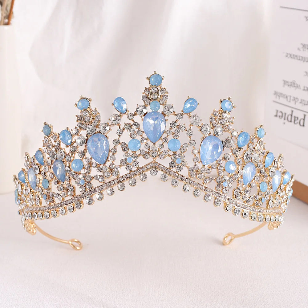 Baroque Luxury Silver Color Green Crystal Bridal Crowns Tiara Rhinestone Diadem Tiaras for Bride Headbands Wedding Accessories - EUFASHIONBAGS