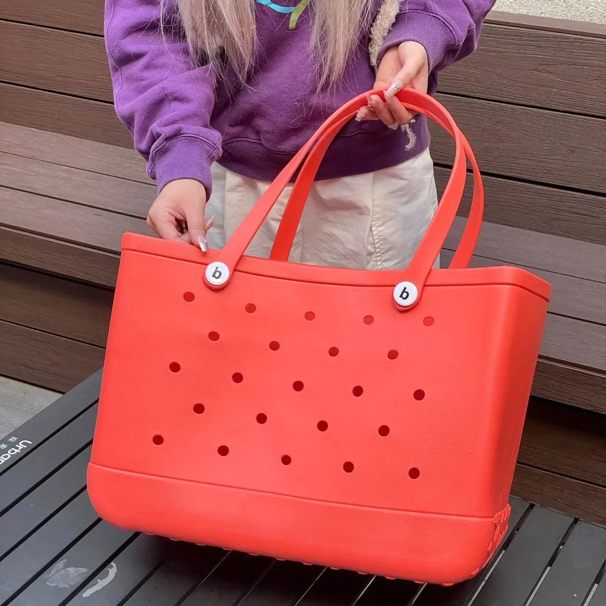 Croc Beach Tote Bag Rubber EVA Waterproof Basket Extra Large Women Shopping Shoulder Handbag Beach Jelly Sac Tote Bag Purse