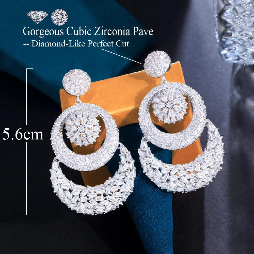 Super Sparkling White Chunky Cubic Zirconia Luxury Statement Big Multiple Round Dangle Women Wedding Earrings - EUFASHIONBAGS