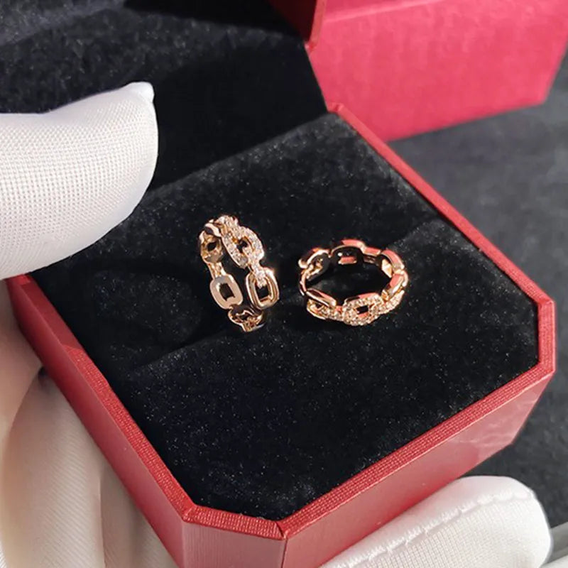 Chain Shaped Ear Loops Lady Hoop Earrings Trendy Daily Jewelry Rose Gold Color Bright Zirconia Accessories for Engagement