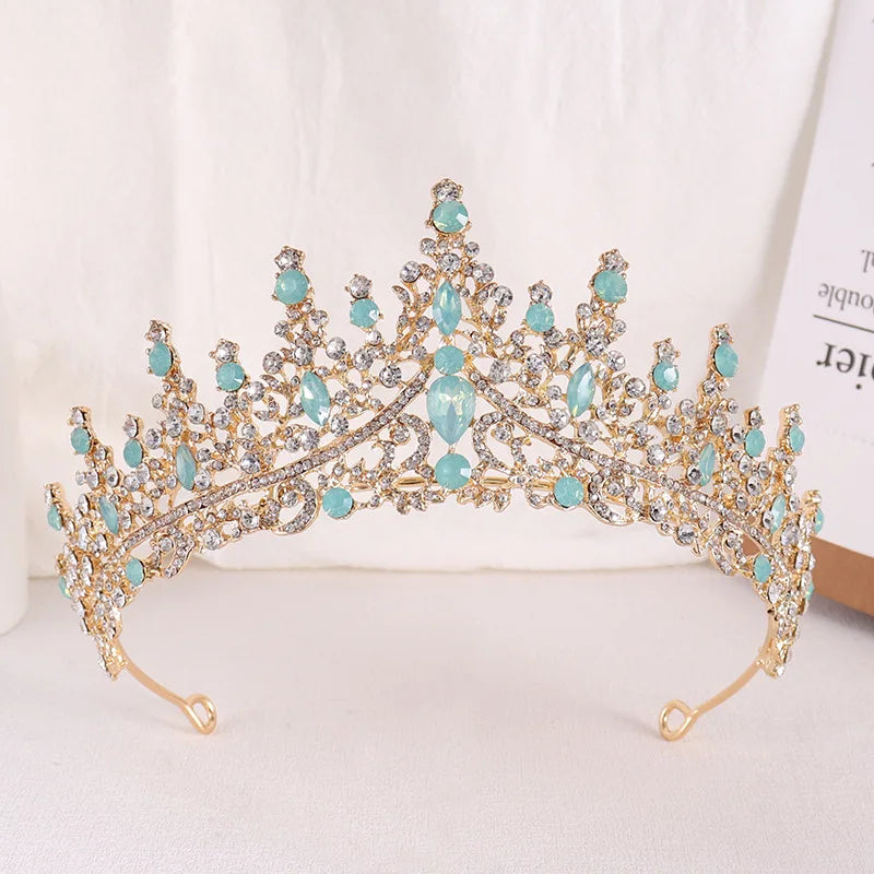 Baroque Retro Rose Gold Color Crystal Bridal Tiaras Crown Rhinestone Pageant Prom Diadem Bride Headband Wedding Hair Accessories - EUFASHIONBAGS