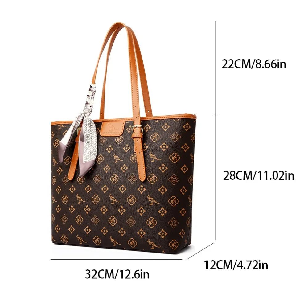 Women's Soft Leather Shoulder Bag Luxury Print Designer Handbag Ladies Casual Tote Bag Messenger Commuting Sac A Main