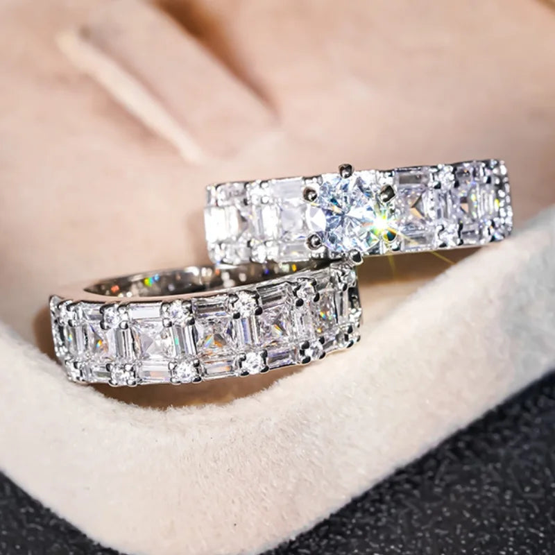 Opulent Sparkling 2Pcs Rings Set Charms Promise Wedding Band Jewelry  Delicate Attractive Accessories for Engagement