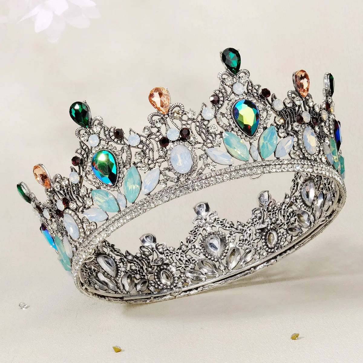 Luxury Royal Queen Mixcolor Crystal Wedding Crown Glass Round Tiaras Rhinestone Pageant Diadem Headdress Bridal Hair Accessories - EUFASHIONBAGS