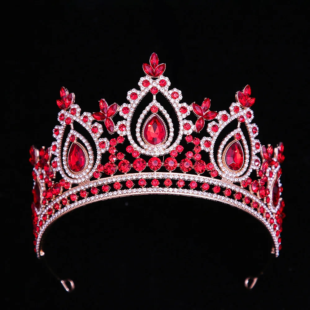 Baroque Luxury Pink Crystal Royal Queen Wedding Crown Rhinestone Bride Diadem Pageant Headdress Tiaras Hair Jewelry Accessories