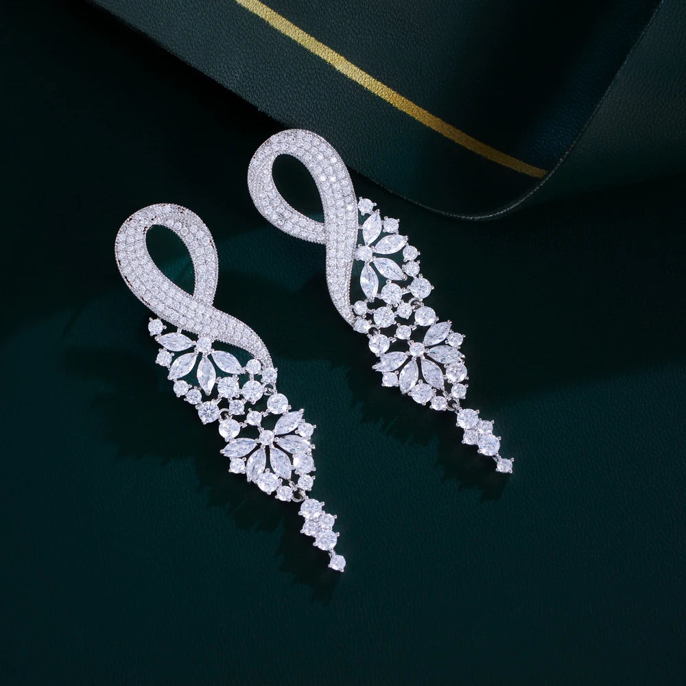 Chunky Shiny White Cubic Zirconia Setting Long Drop Dangling Wedding Engagement Bridal Party Earrings for Women - EUFASHIONBAGS