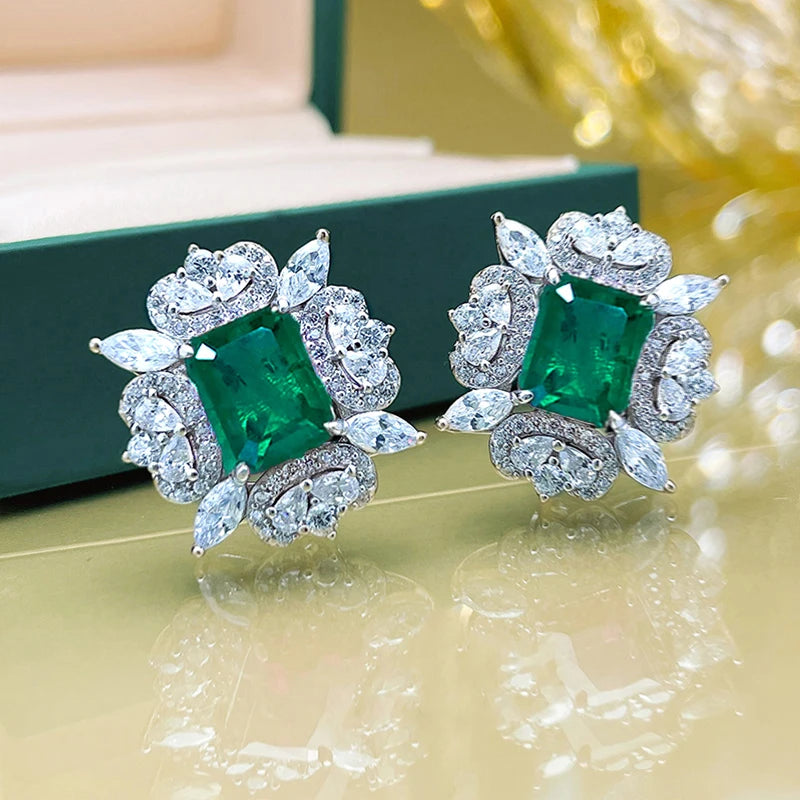 Red/Green Cubic Zirconia Stud Earrings for Women Luxury Earrings Wedding Engagement Party Female Accessory Trendy Jewelry - EUFASHIONBAGS