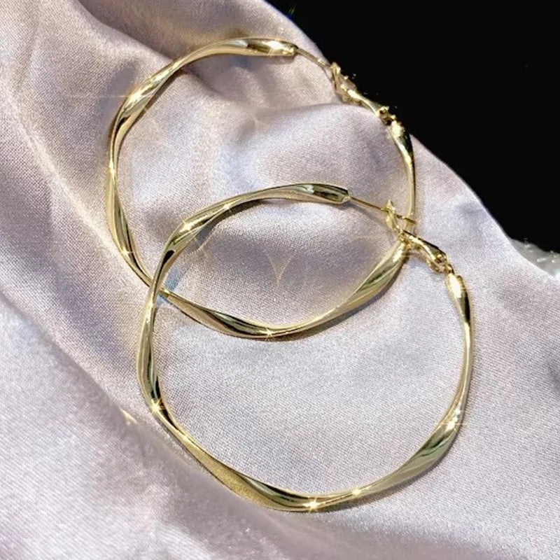 Glossy Rotating Hoop Earrings Large Attractive Stylish Accessories Gold Color/Silver Color Delicate Lady Party Jewelry - EUFASHIONBAGS