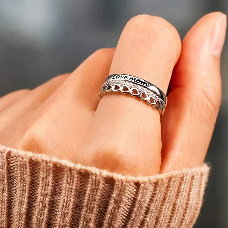 Love Rings for Mother Hearts Wedding Anniversary Gift Silver Color Fashion Luxury Women Rings Birthday Present Jewelry - EUFASHIONBAGS