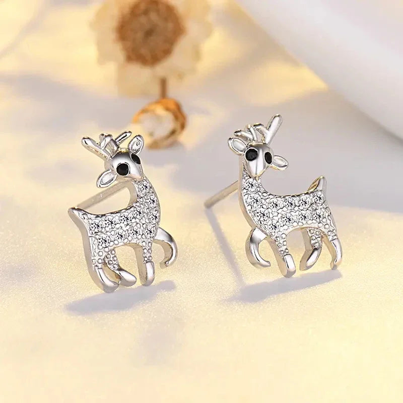 Cute Deer Animal Stud Earrings for Women Silver Color/Rose Gold Color Newly Designed Christmas Earrings Nice Gift Jewelry