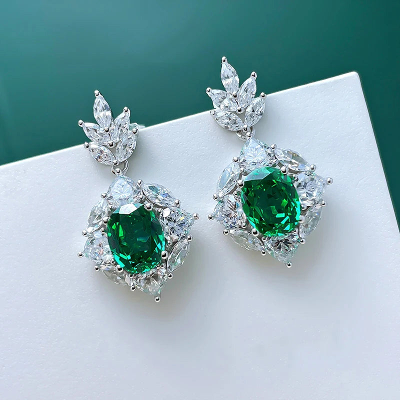 Women's Green Cubic Zirconia Earrings for Engagement Wedding Sparkling Dangle Earrings Elegant Lady Jewelry Gift