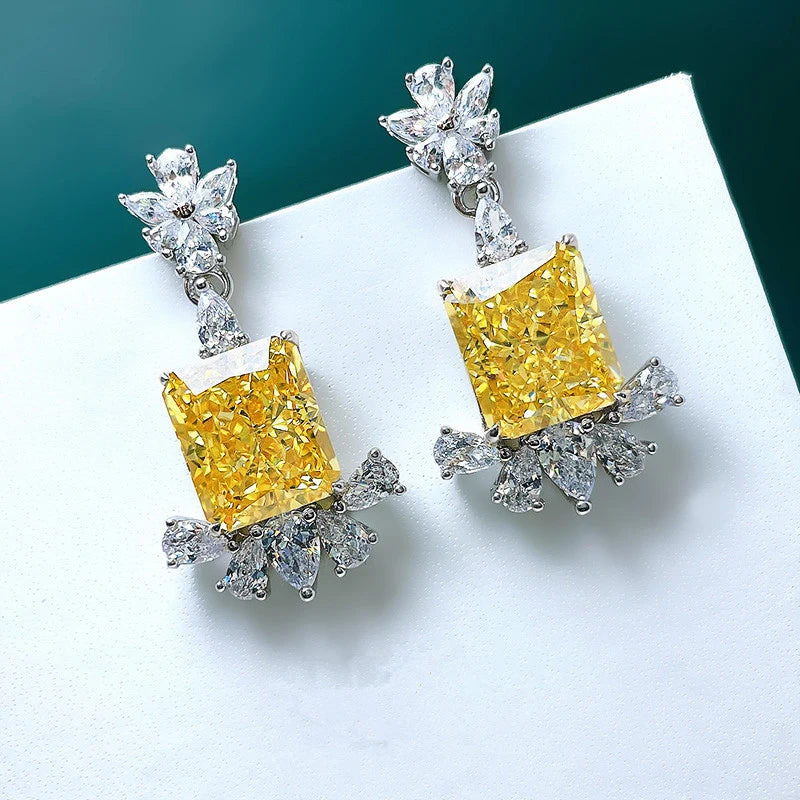 Gorgeous Women's Dangle Earrings for Wedding Luxury Paved Yellow/White Cubic Zirconia Aesthetic Female Jewelry - EUFASHIONBAGS