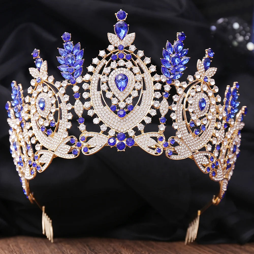 Luxury Big Crown Rhinestone Crystal Tiaras With Combs for Bride Diadem Princess Wedding Crowns Pageant Hair Jewelry Accessories - EUFASHIONBAGS