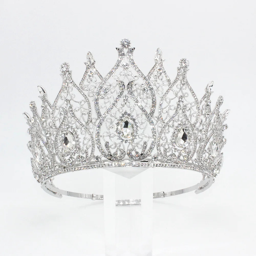 European Big Miss Universe Bridal Crowns Cubic Zircon Crystal Large Round Tiaras Queen Wedding Party Stage Show Hair Accessories - EUFASHIONBAGS