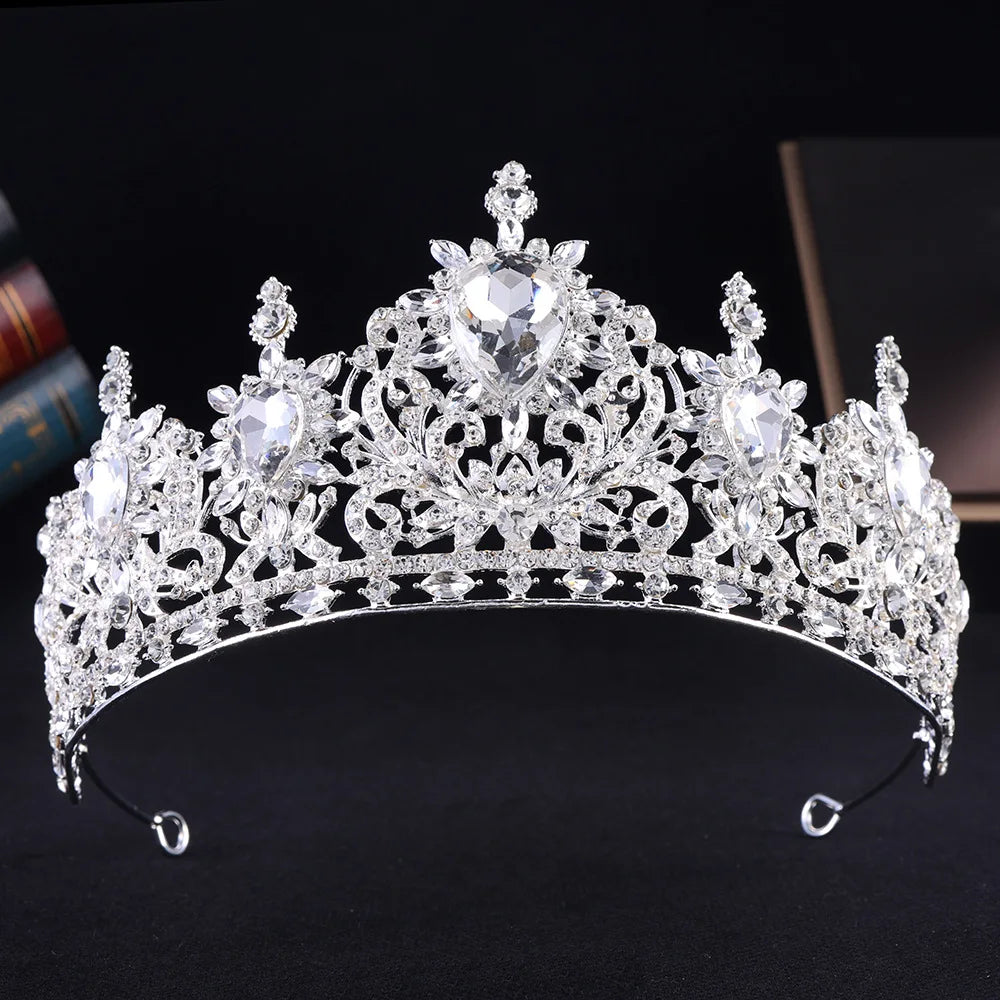 Baroque Luxury AB Color Crystal Bridal Tiaras Cubic Zircon Crowns Rhinestone Pageant Diadem Headpieces Wedding Hair Accessories