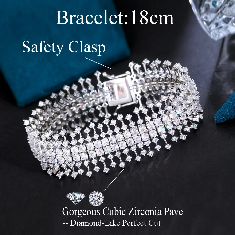 Sparkling 5A Luxury Chunky Full Cubic Zirconia Paved Big Wide Bridal Wedding Banquet Bracelets Jewelry Gift - EUFASHIONBAGS