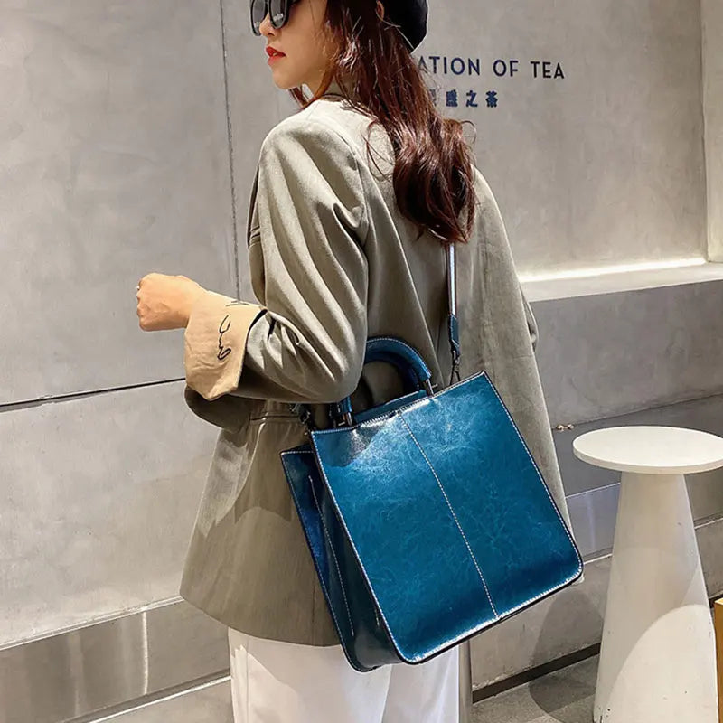 Women's Tote Bag Large  Genuine Leather Women Shoulder Bags Luxury Designer Square Cowhide Female Handbags Crossbody Bag