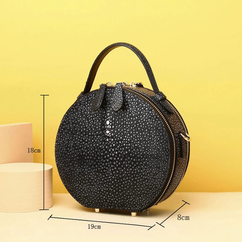 Winter New Fashion Round Bag Women's Handbag Cowhie Leather Women's Bag Luxury Genuine Leather Female Bag