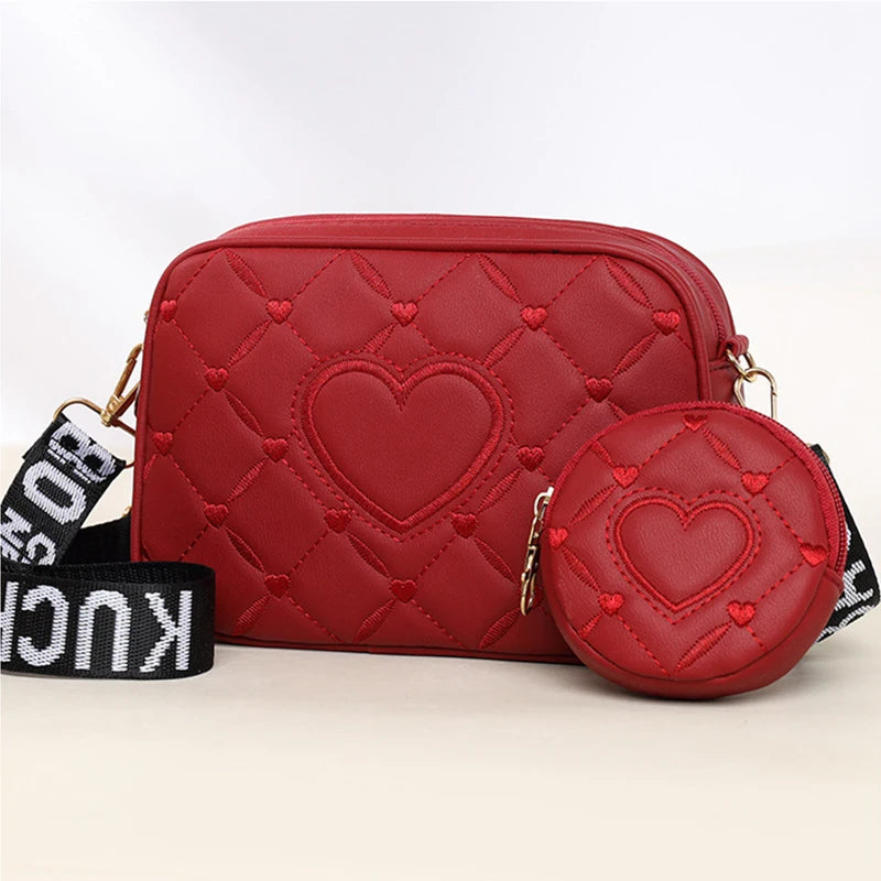 Women's Armpit Bag New Mother Two-piece Set PU Leather Texture Heart-shaped Pattern Crossbody Bag Small Shoulder Bag - EUFASHIONBAGS