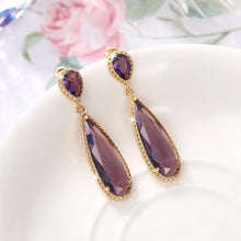 Carica l&#39;immagine nel visualizzatore di Gallery, Green/Purple Long Water Drop Shape CZ Earrings for Women Temperament Lady&#39;s Dangle Earrings Wedding Love Jewelry