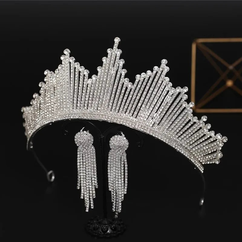 Baroque Luxury Queen Crystal Bridal Tiaras Crowns Earrings Set For Women Girls Wedding Diadem Princess Party Hair Dress Jewelry - EUFASHIONBAGS