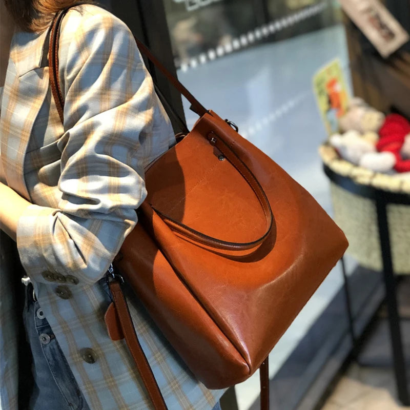 Cowhide Women's Tote Bag Large Luxury Designer Shoulder Bags Genuine Leather Vintage Crossbody Bag High Quality Handbag