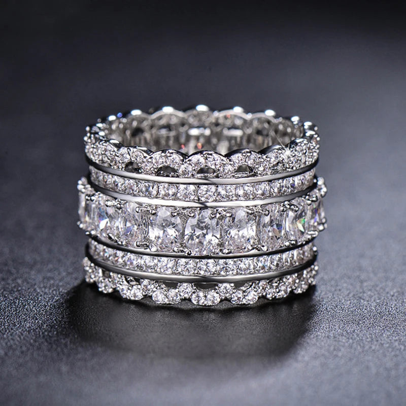 Gorgeous Women Wedding Eternity Rings Full Paved Bling Bling CZ Crystal Silver Color Rings for Party New Fashion Jewelry - EUFASHIONBAGS