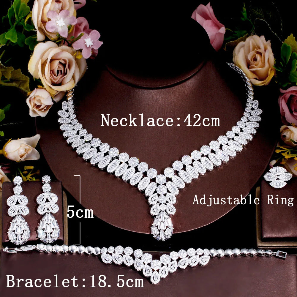 UAE Luxury Bling Heavy CZ Stone Paved 4pcs Saudi Arabia Bridal Party Jewelry Sets for Wedding Banquet Accessory - EUFASHIONBAGS