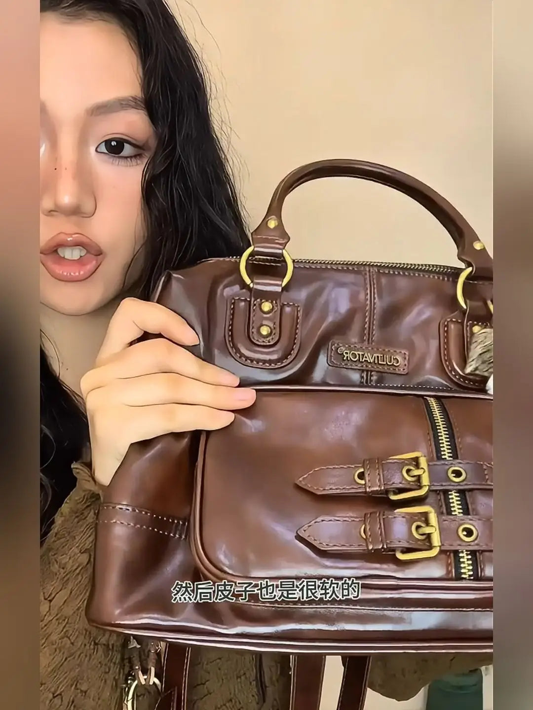 Retro Brown Large Purse Women 2025 Vintage Leather Handle Mini Backpacks Ladies Hot Girls Y2k Bags Aesthetic - EUFASHIONBAGS