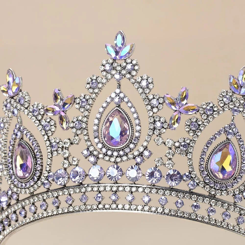 Baroque Antique Silver Color Bling Purple Crystal Royal Crowns Bridal Tiaras Rhinestone Pageant Diadem Wedding Hair Accessories - EUFASHIONBAGS