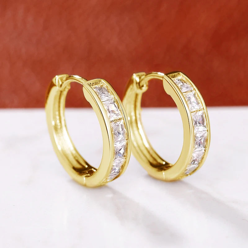 Classic Design Women Hoop Earrings Full with Princess Square CZ Simple and Elegant Female Accessories Versatile Jewelry