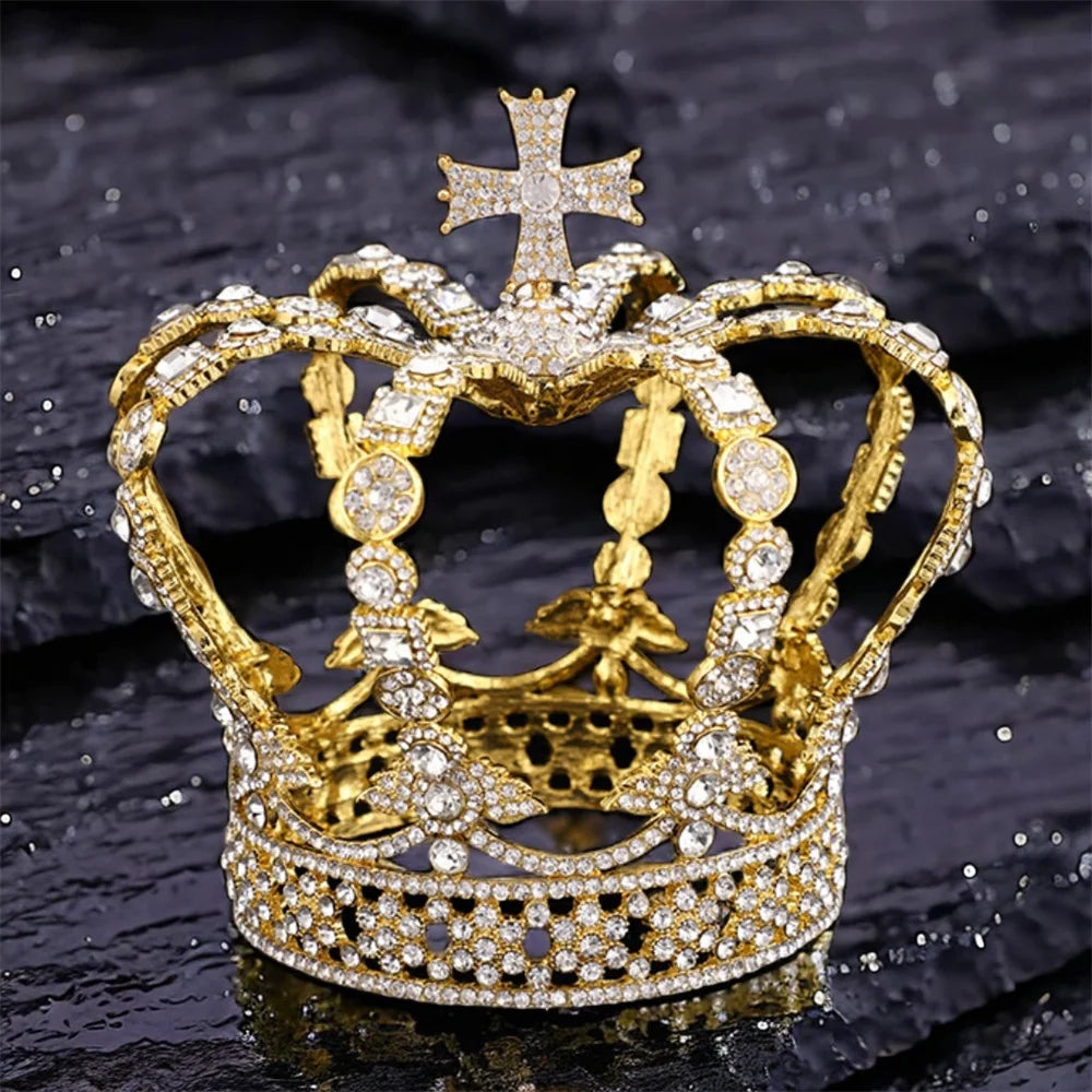 Royal Crystal Queen King Tiaras and Crowns Men/Women Pageant Prom Diadem Hair Ornaments Wedding Bridal Hair Jewelry Accessories - EUFASHIONBAGS