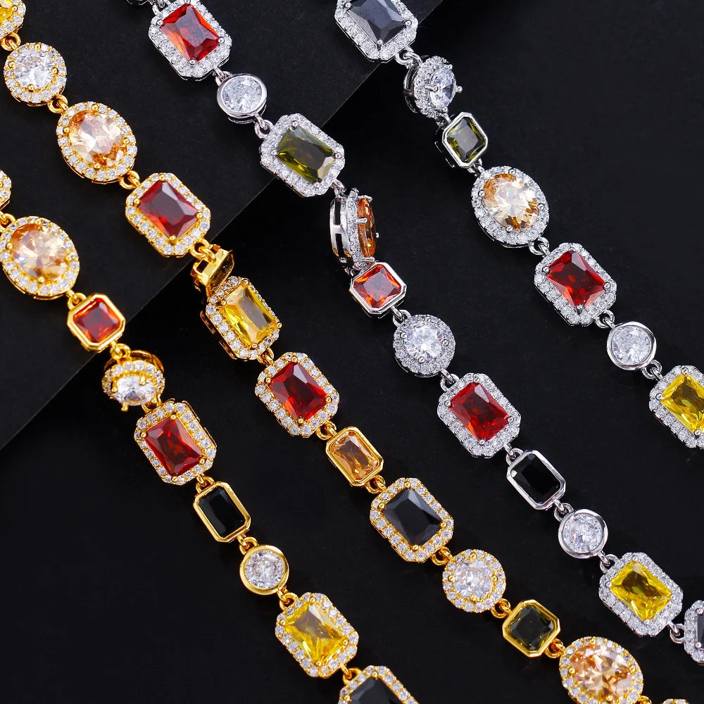 Vibrant Multi Color Cubic Zirconia Irregular Chain Necklace for Women Daily Party Engagement Jewelry Accessory - EUFASHIONBAGS